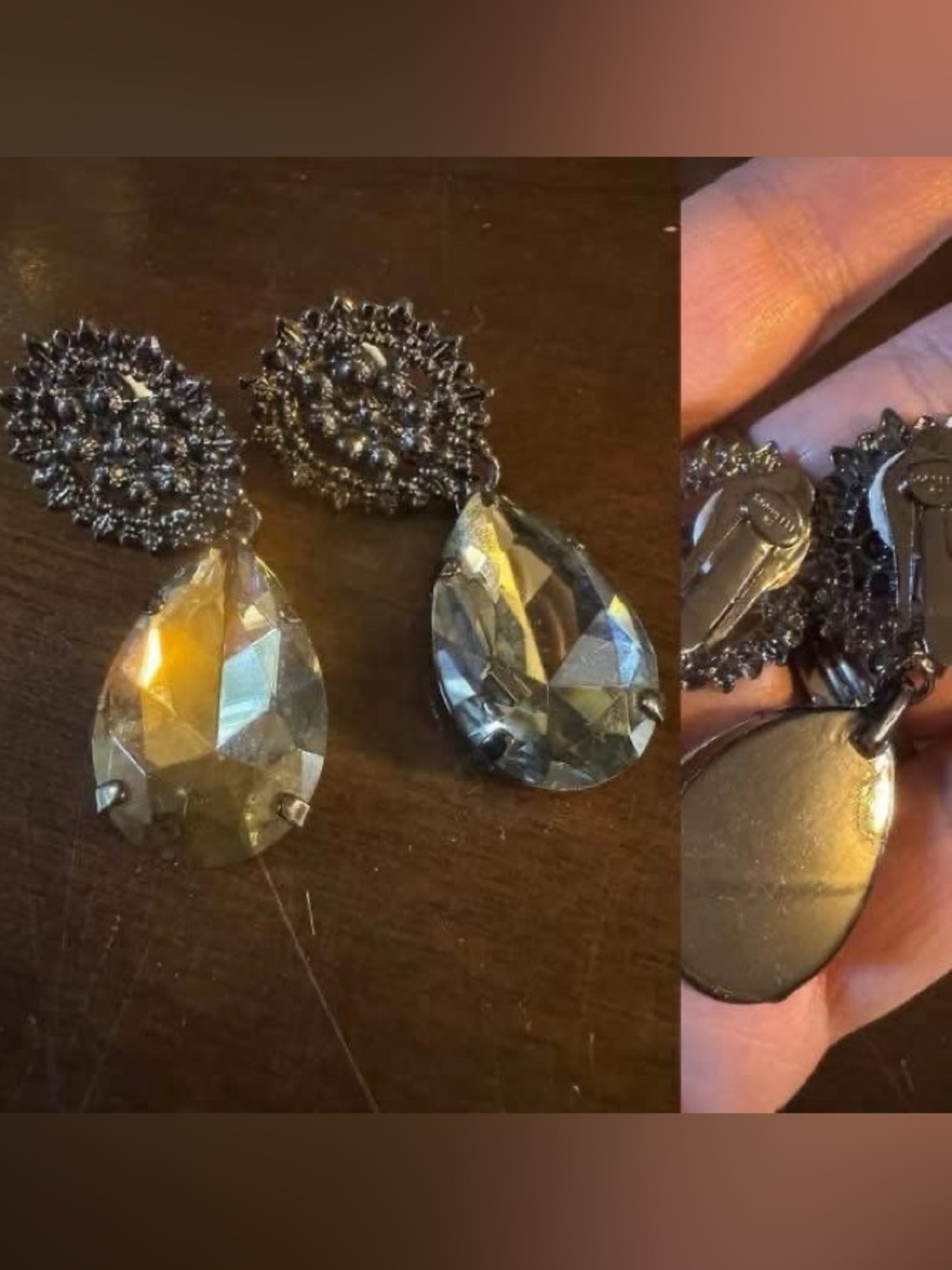 Sorrelli Crystal Teardrop Clip-On Earrings - Gunmetal and Clear